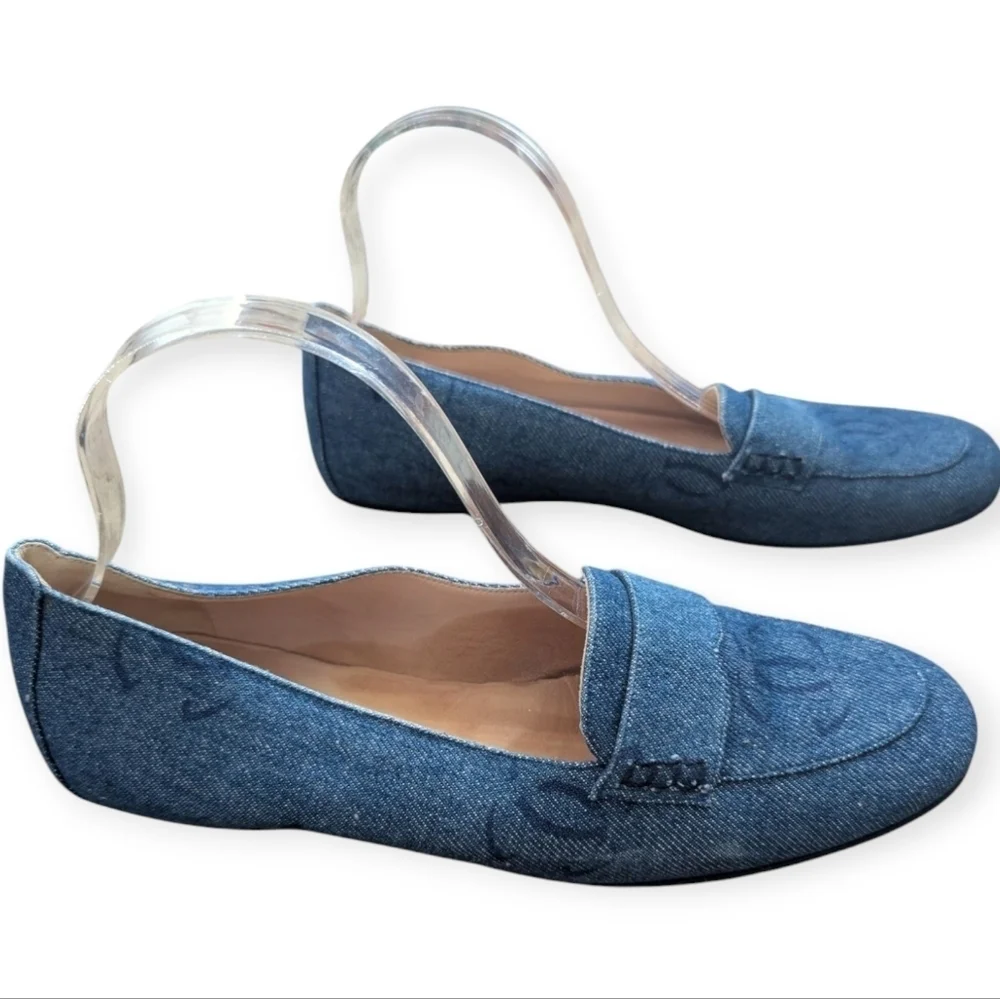 Vintage Y2K Chanel Denim Loafers Rare Designer Luxury Slip-On Shoes Flats Sz 10